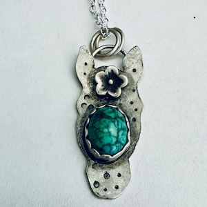 Horse head pendant, hand forged with turquoise