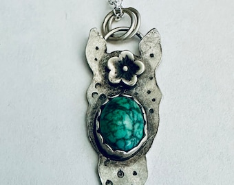 Horse head pendant, hand forged with turquoise