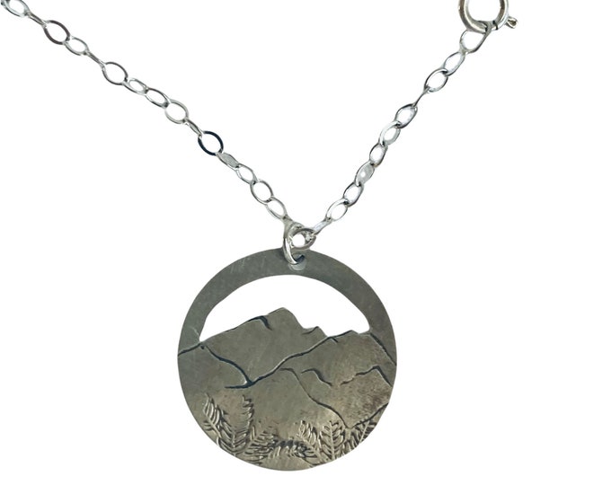 Mountains and trees open sterling silver  necklace