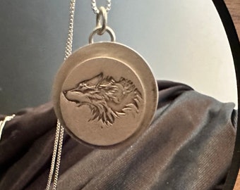 Wolf sterling silver disc necklace