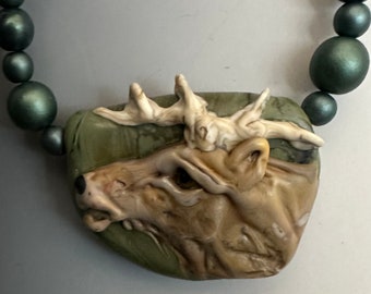 Elk lampwork glass necklace