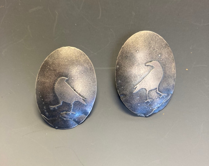 Raven sterling silver post earrings