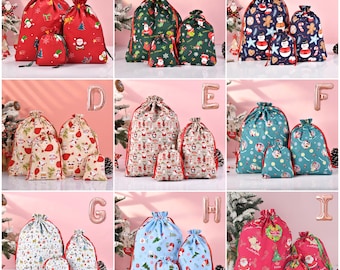 S/M/L Christmas Gift Bags,Green Drawstring Storage Bag,Xmas Decoration Handmade Santa Gift Wrap, Back to School