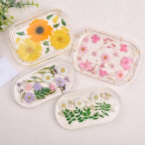 NEW! Real Flowers Resin Tray,White/Purple/Pink Daisy Jewelry Coaster,Yellow Sunflower Dried Flower Tray,Home Decor, Autumn/Birthday Gift