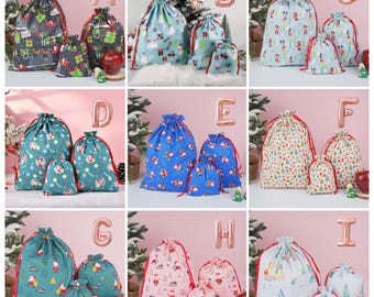 S/M/L Christmas Gift Bags,Blue Drawstring Storage Bag,Xmas Decoration Handmade Santa Gift Wrap, Back to School