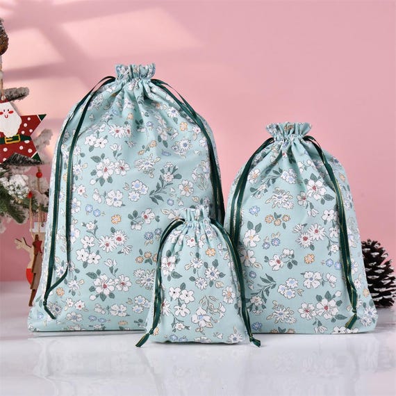 NEW! S/M/L Flowers Gift Bag, Light Green Cotton Gift Tote