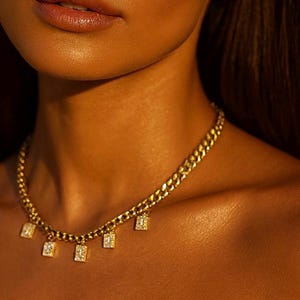Gold Plated Rectangular Crystal Drop Necklace, Womens Necklace