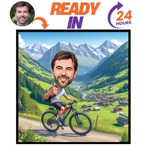 Personalized Cyclist Cartoon Art From Photo Customized Cyclist Caricature Art Vication Wall Art Bike Lover Portrait Gift For Him Fathers Day