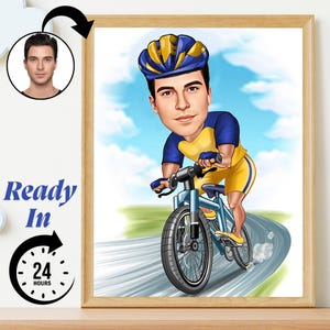 Custom Cyclist Cartoon from Photo | Personalized Bike Rider Portrait | Funny Cycling Wall Art Gift | Cyclist Caricature | printable wall art