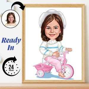 Aangepaste karikatuur meisje fietser van foto gepersonaliseerde fietser cartoon portret grappig fietsen digitale kunst cadeau voor haar Buitensport kunst aan de muur