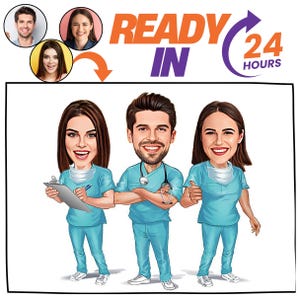 Custom Medical Team Cartoon Doctor Caricature from Photo Surgeon Artwork Nurse Digital Portrait Retirement & Birthday Gift Wall Art Download