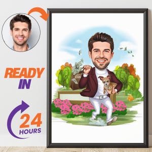 Caricatura personalizada para el cumpleaños de papá. Retrato de dibujos animados personalizado a partir de una foto. Regalo de arte digital divertido para papá. Regalo de cumpleaños único para papá.