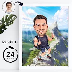 Benutzerdefinierte männliche Wanderer Karikatur vom Foto Weihnachtsgeschenke Für Ihn Wandern Liebhaber Geschenk Digitales Porträt personalisierte Geschenke Zeichnung Cartoon Art