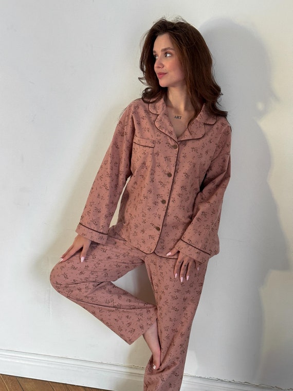 Warm Cotton Flannel Pajamas Cozy Winter PJ Set, Loungewear Soft Christmas Clothes Classic Holiday Gift, Fluffy Warm Pajama Women’s Sleepwear