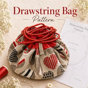 Patrón de costura, patrón fácil para bolsa de maquillaje redonda con cordón, patrón de bolsa con cordón, tutorial para bolsa de maquillaje, idea para envolver regalos, hazlo tú mismo