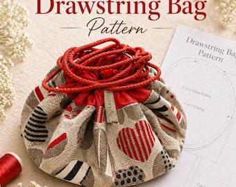 Sewing Pattern, Easy Pattern for Round Drawstring Makeup Bag, Drawstring Bag Pattern, Makeup Bag Tutorial, Gift wrap idea, Do it yourself