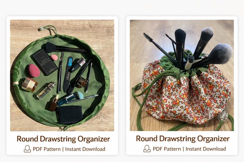 Drawstring Makeup Bag Pattern PDF, Easy Cosmetic Pouch Sewing Pattern ...