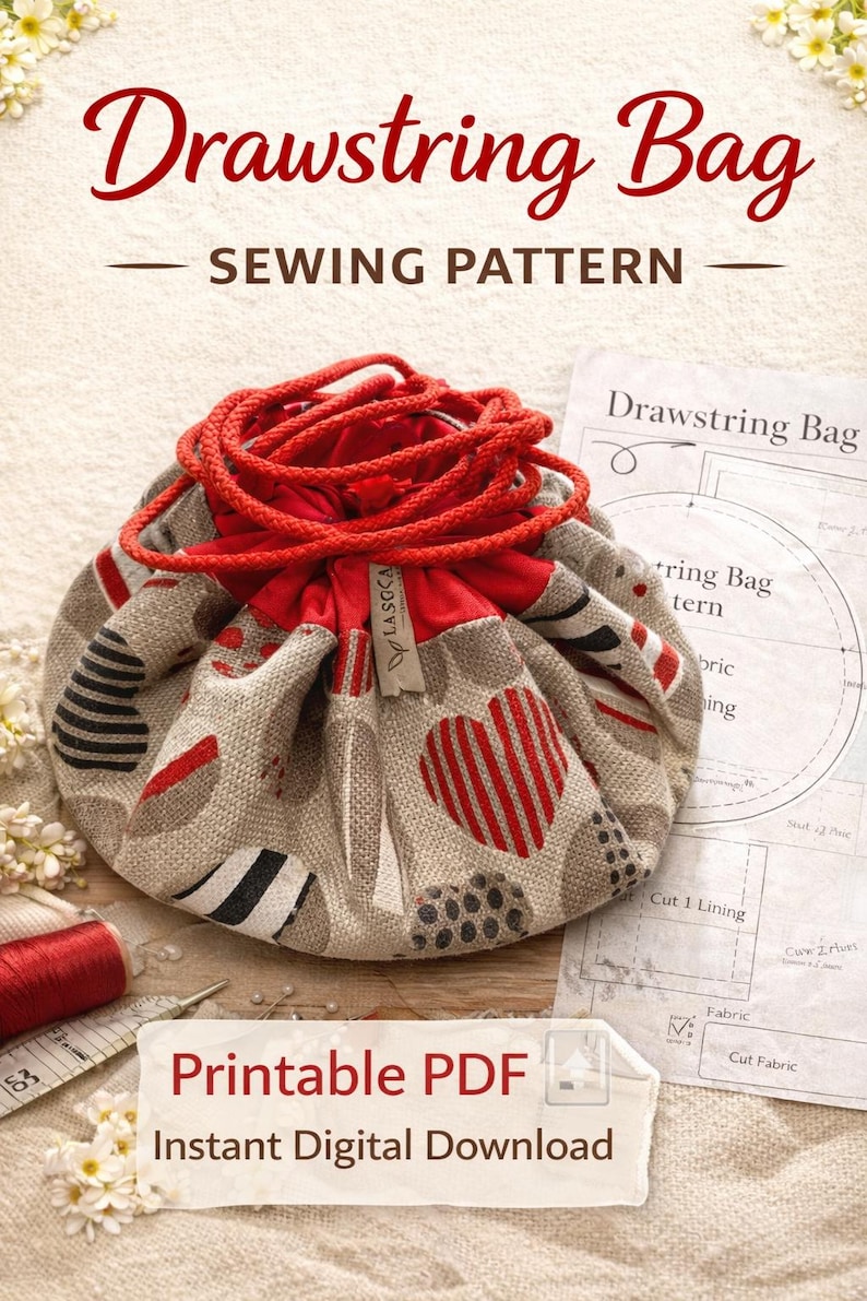 Sewing Pattern, Easy Pattern for Round Drawstring Makeup Bag ...