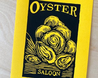 Vintage Oyster Bar Linocut Print: Nautical Kitchen Wall Art