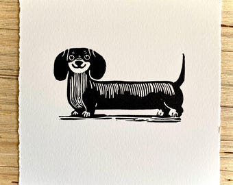 Lino Cut Dachshund Print: Handprinted Teckel Wall Art