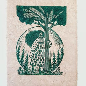 Linoryt: sztuka przytulania drzew, skandynawska sztuka ludowa Weihnachtsgeschenke green/handmade paper