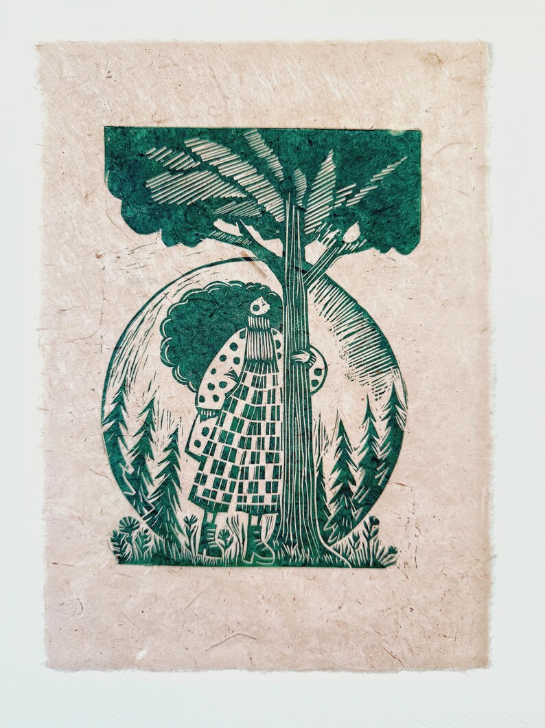 Linoryt: sztuka przytulania drzew, skandynawska sztuka ludowa Weihnachtsgeschenke green/handmade paper