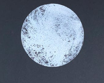 Full Moon Linocut Print: Signed Celestial Wall Art