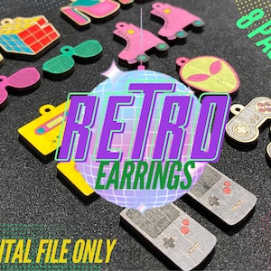 Digitaal bestand retro oorbellen / Lasergesneden oorbellen jaren 90 / Lasergesneden bestanden / Digitale downloads / DXF / SVG / Ai / Lightburn / Retro-bestanden /