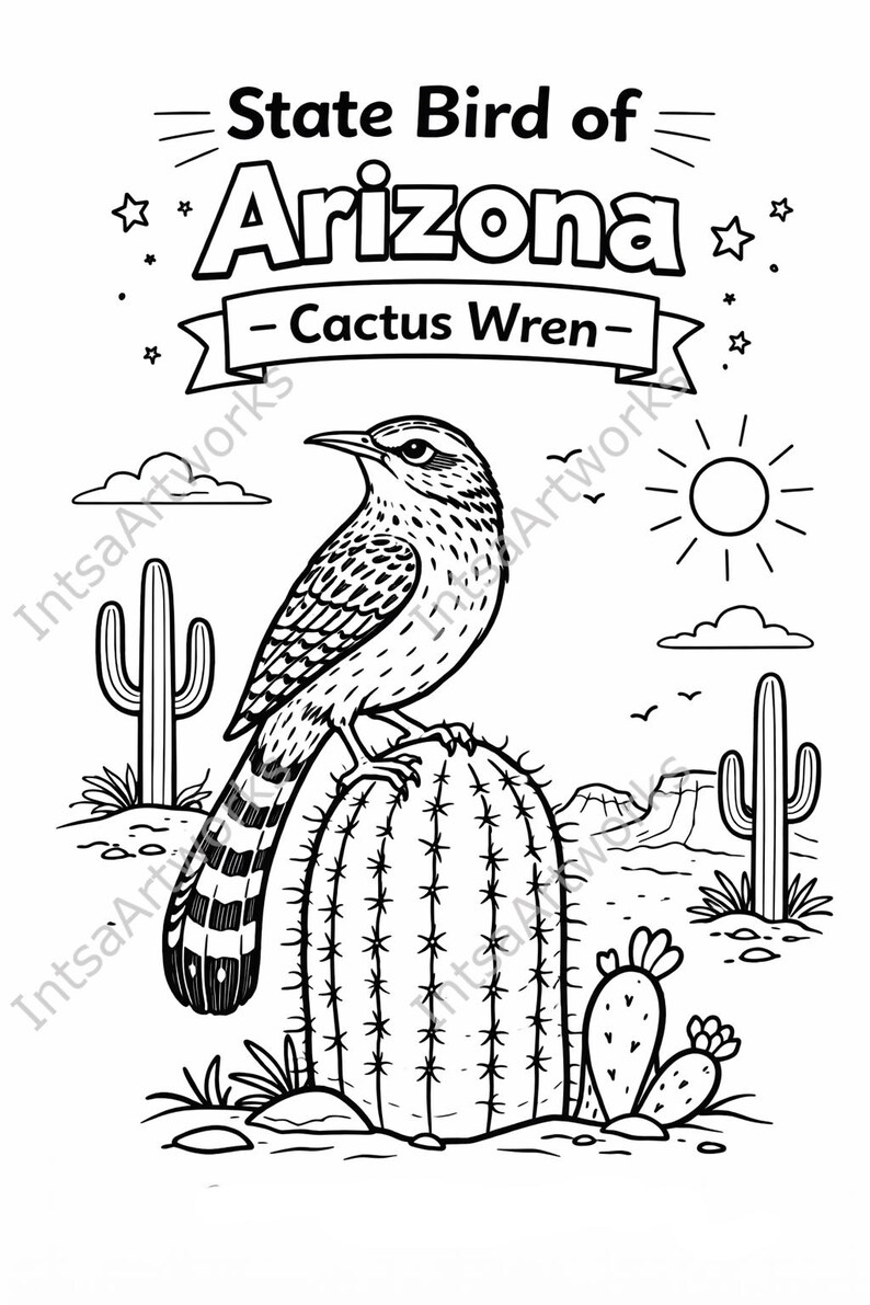 Arizona Coloring Pages | Desert Landscape, State Symbols, Grand Canyon ...