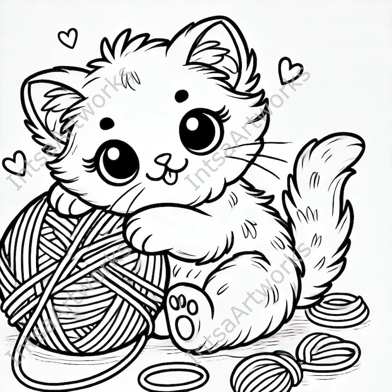 Cute Kitten Coloring Pages - 10 Printable Designs (PDF & PNG) image 1