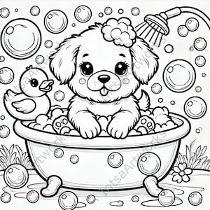 かわいい子犬のぬり絵 10 枚 – 楽しくて子供に優しい犬のデザイン