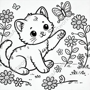 Cute Kitten Coloring Pages - 10 Printable Designs (PDF & PNG) image 3