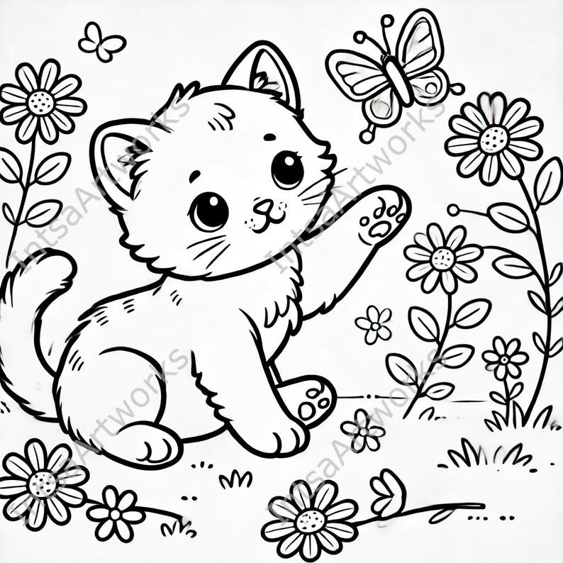 Cute Kitten Coloring Pages - 10 Printable Designs (PDF & PNG) image 3