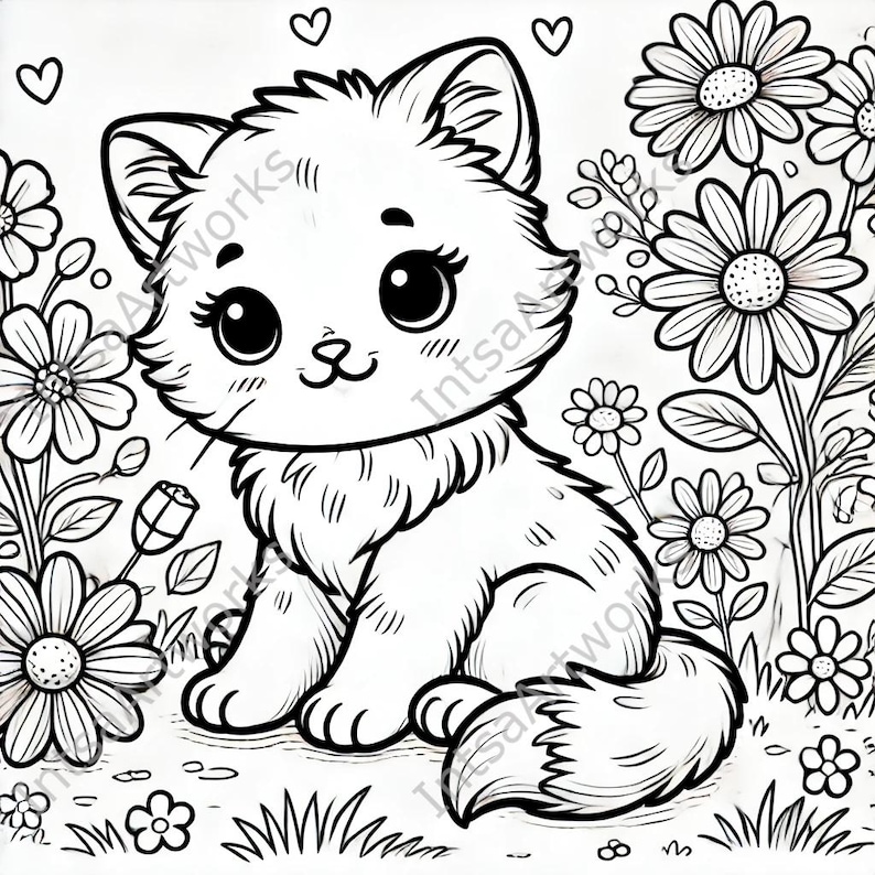 Cute Kitten Coloring Pages - 10 Printable Designs (PDF & PNG) image 7