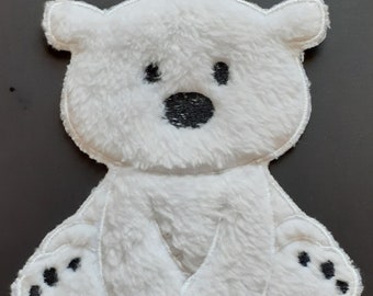 Fluffy Bear (Iron on)  Applique, iron on patch, iron on WHITE