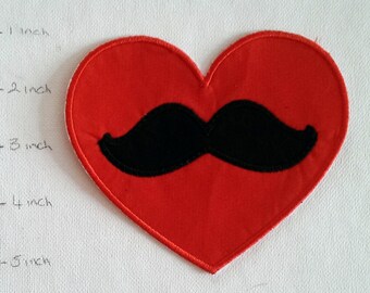 Moustache Heart, Patch, Iron On, DIY