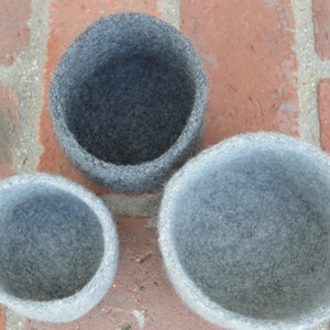 Felted Wool Nesting Bowls in Gray image 4