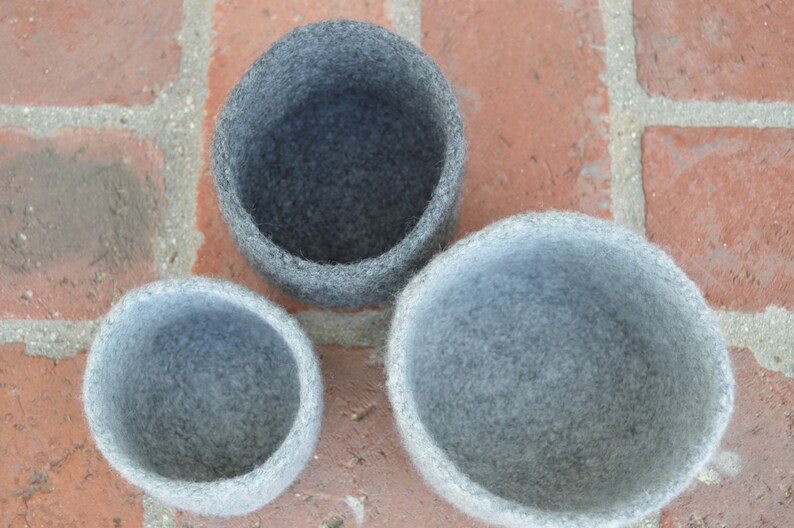 Felted Wool Nesting Bowls in Gray image 4