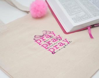 Embroidered Pray tote bag / Christian tote bag / church tote bag / trendy tote bag / couqeutte tote bag / cute / dance bag / cute