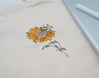 Borsa tote ricamata con girasole / borsa tote cristiana / borsa tote con fede / borsa tote rosa / borsa tote alla moda / borsa tote carina / borsa tote estetica /