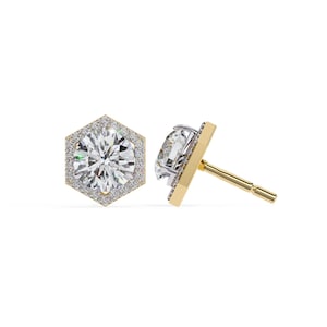 Hexagon Stud Earrings 14K Gold & Sterling Silver Minimalist Moissanite Studs, Ideal Gift for Her Statement Jewelry Dainty Everyday Earrings