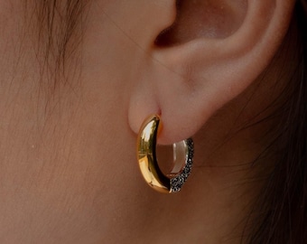 Mixed Metal Reversible Hoop Earrings: 18k Gold Plated Sterling Silver