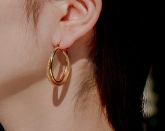 Chunky Textured Gold Hoop Earrings: Statement Jewelry