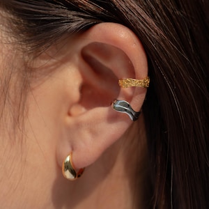 Mixed Metal Ear Cuff Set, Gold and Silver, Hammered and Smooth Textures, Asymmetric, No-Pierced Ear Cuff, Minimalist Pieces, Gift for Her