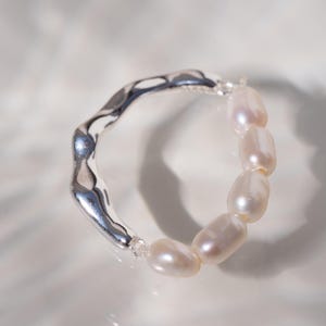 Dainty Sterling Silver Pearl Ring: Adjustable Stacking Jewelry