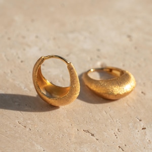 Tapered Brushed Satin Hoop Earrings: 18k Gold Plated Sterling Silver