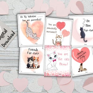 Printable Valentines Cards for Kids,  Fun Cats, Cat Valentines, Digital Download