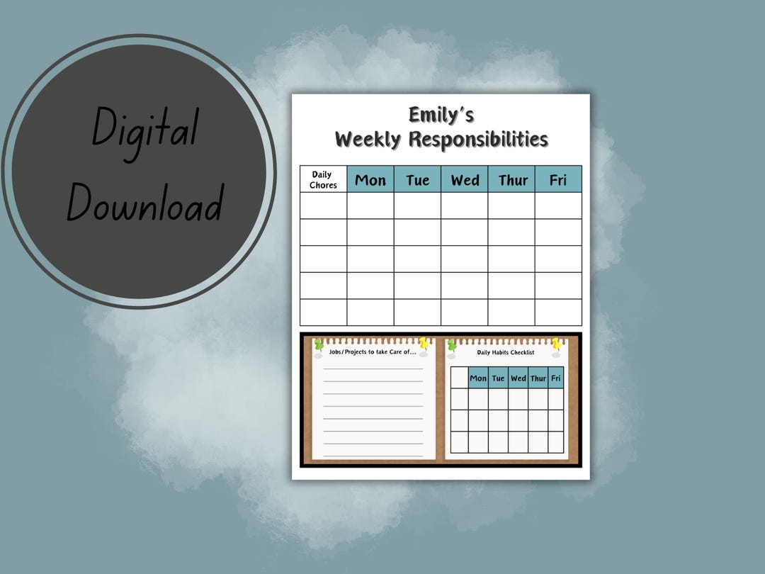Weekly Responsibilities Editable Chore Chart for Weekly Responsibilities, Chore Chart for Kids ...