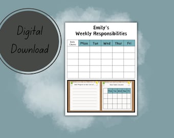 Editable Kids Chore Chart: Weekly Responsibility Printable (Digital Download)