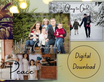 Tarjetas navideñas cristianas modernas con fotos, plantilla editable (descarga digital)